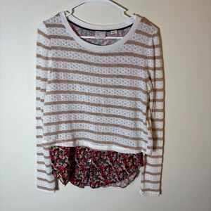 Anthropologie Postmark Ginny Striped‎ Sweater Floral Layered Blouse Size Small